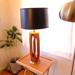 Vintage Mcm Walnut & Brass Lamp