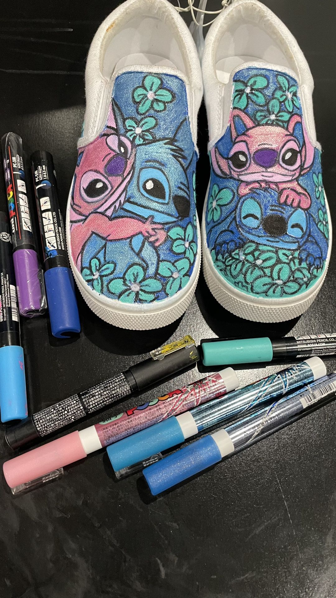 Stitch & Angel - Hand Painted/Hand Drawn Custom Shoes - Size 4