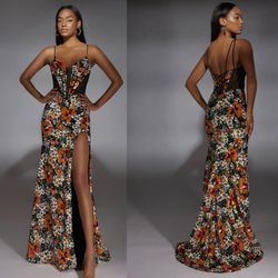 New With Tags Alyce Paris Orange Multi Long Formal Dress & Prom Dress $159