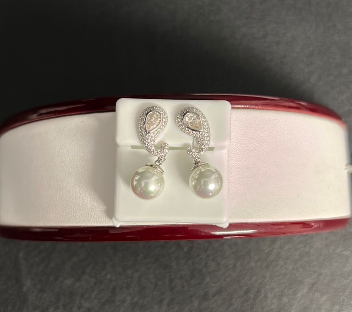 .925 Silver, Moissanite, And Pearl Drop Earrings