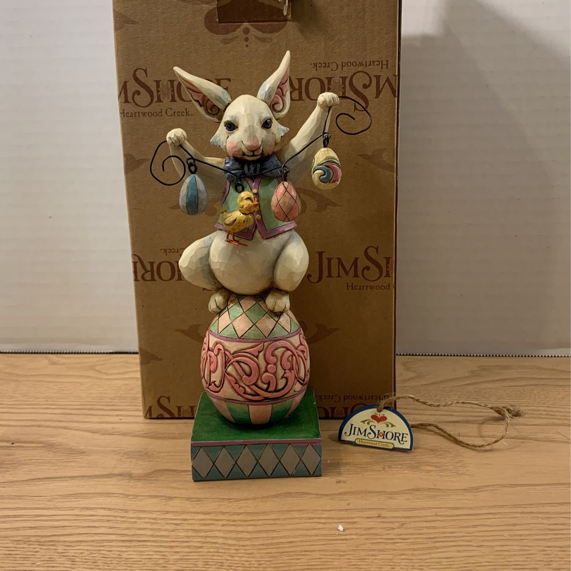 Jim Shore Heartwood Creek Bunny on Easter Egg Figurine 8” x 4”
