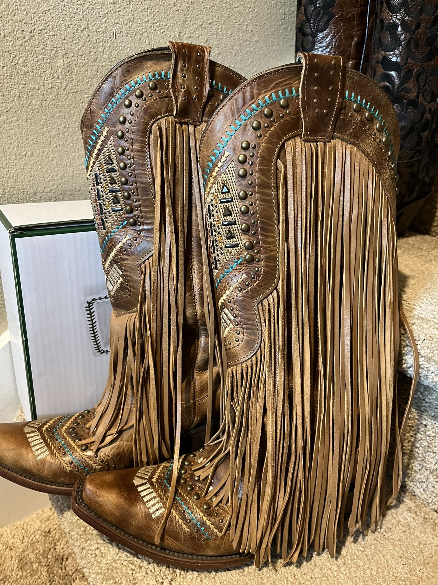 Corral Aztec Fringe Boots Size 7