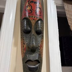 Hand-Carved Wooden Tribal Wall Mask