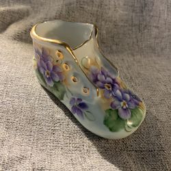 Hand painted Porcelain Floral Baby Shoe