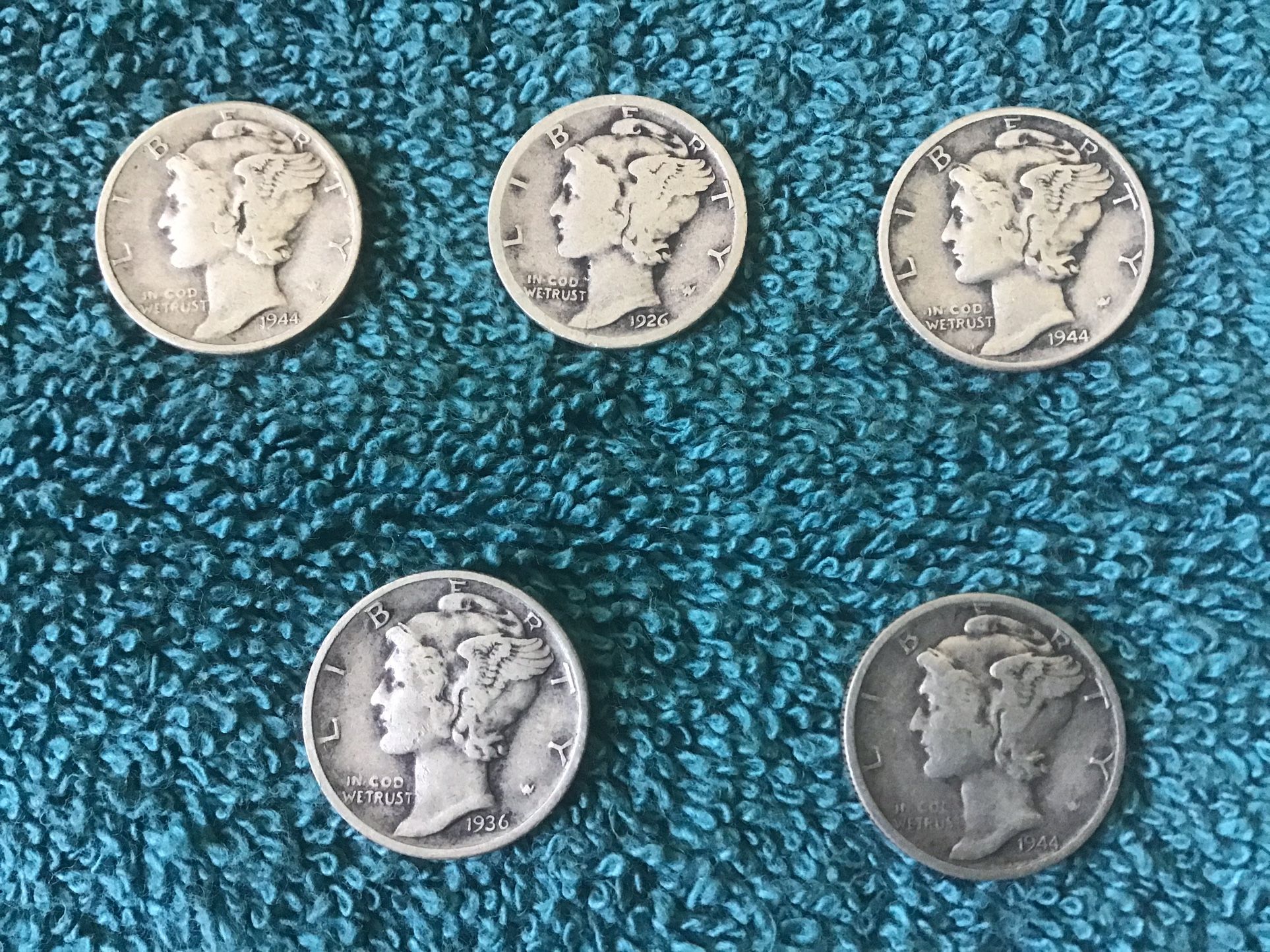 Set Of (5) Vintage Silver Mercury 90% Silver Assorted Dates 1(contact info removed)