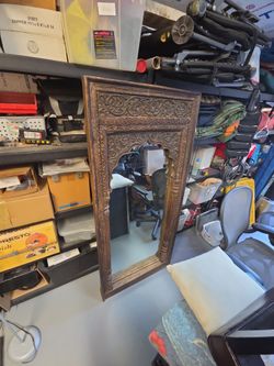 Carved Balinese Wood Framed Wall Mirror