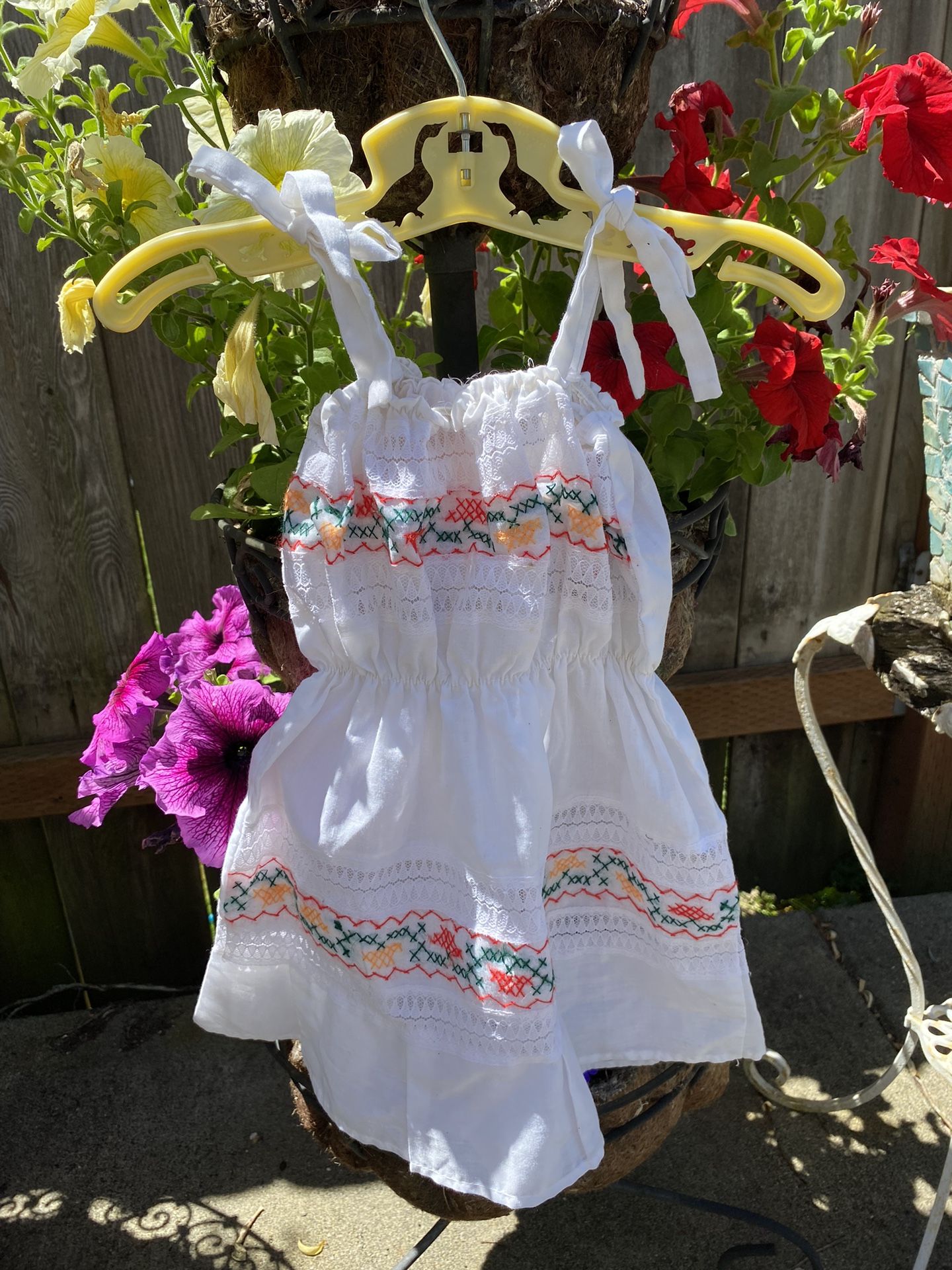 Vintage Baby Girls Sun Summer Sheer White w/ Embroidery Dress size 18M-24M