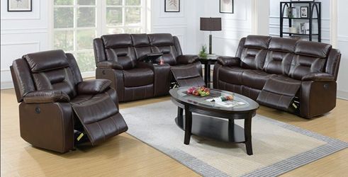 Brand New Dark Brown Gel Leatherette Recliners 3pc Living Room Set