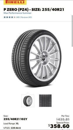 255/40/21 Pirelli P Zero PZ4 r01 RUN FLAT 90% tread tire