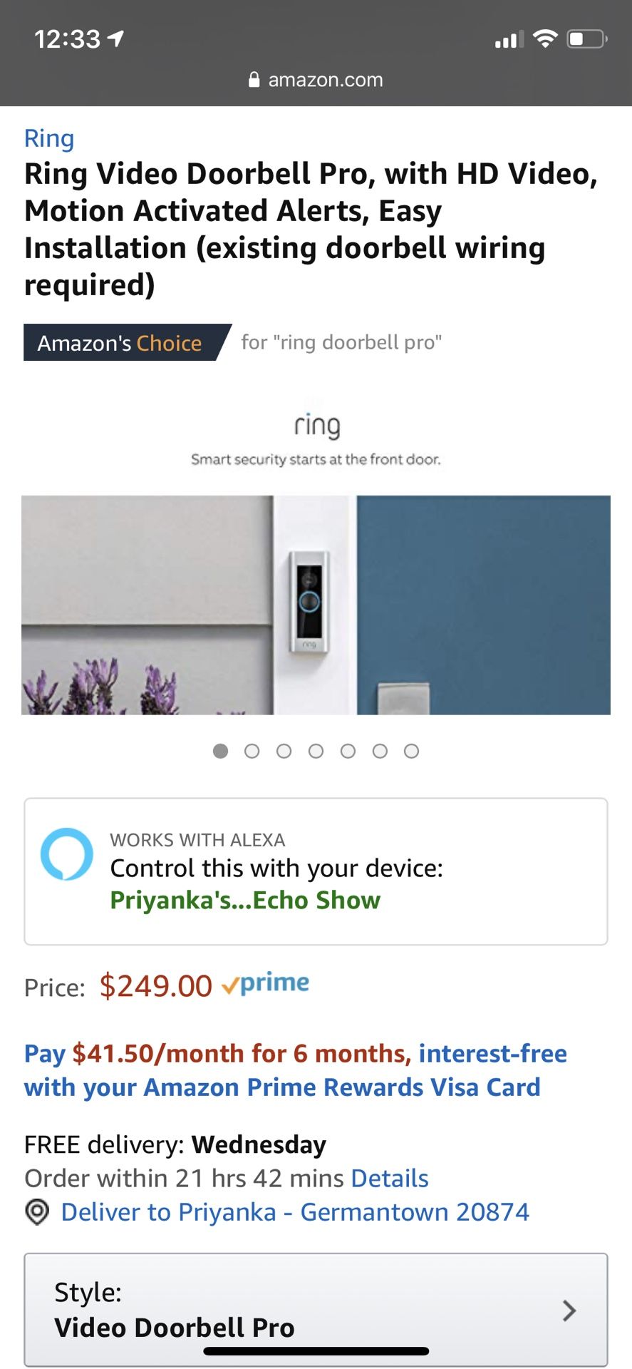 Firm Price: Ring Door Bell Pro with Chime with ECHO 5 Hiredwired save $120