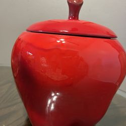 Vintage Red Apple Ceramic Cookie Jar