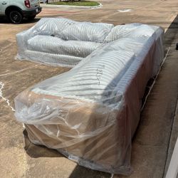 Brand New Corduroy Large Sectional Couch Light Grey