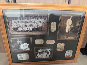 Vintage New York Yankees Babe Ruth & Lou Gehrig Framed Baseball Display – 31” x 25” – $275  Beautiful large framed New York Yankees baseball memorabil