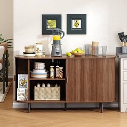 Buffet Cabinet with Storage, 55" Fluted Sideboard Buffet with Sliding Door, Coffee Bar Cabinet with Adjustable Shelf, Console Table, Accent Table for 