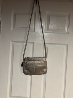 Tignanello Metallic Silver/Pewter Pebbled Leather Crossbody Bag Purse