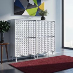 Modern White Geometric Shoe Storage Cabinet