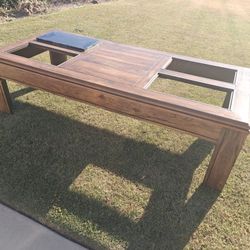 Large Wood Coffee Table with 4 Glass Inserts
