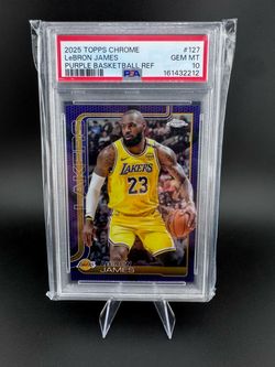 LeBron James 2025 Topps Chrome Purple Basketball Refractor /75 PSA 10