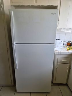 MOVING SALE - Whirlpool 14.3 cf white upright frdge/freezer