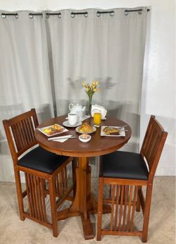 Mission Style BAR Height Bistro * Pub Table & 2 Chairs