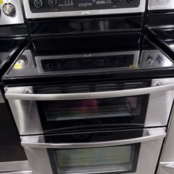 Whirlpool Stainless 30” Wide Double Oven Glass Top Stove