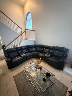 Black Leather Reclining Sectional Sofa