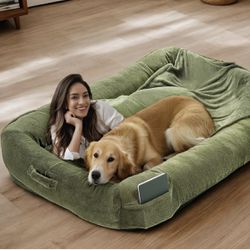 Extra Large Dog Bed, Human Dog Bed for Adult Instead of Foldable Air Mattress, 72"x48"x10" Washable Floor Beds Large Sized Dog Gifts with Handle, Blan