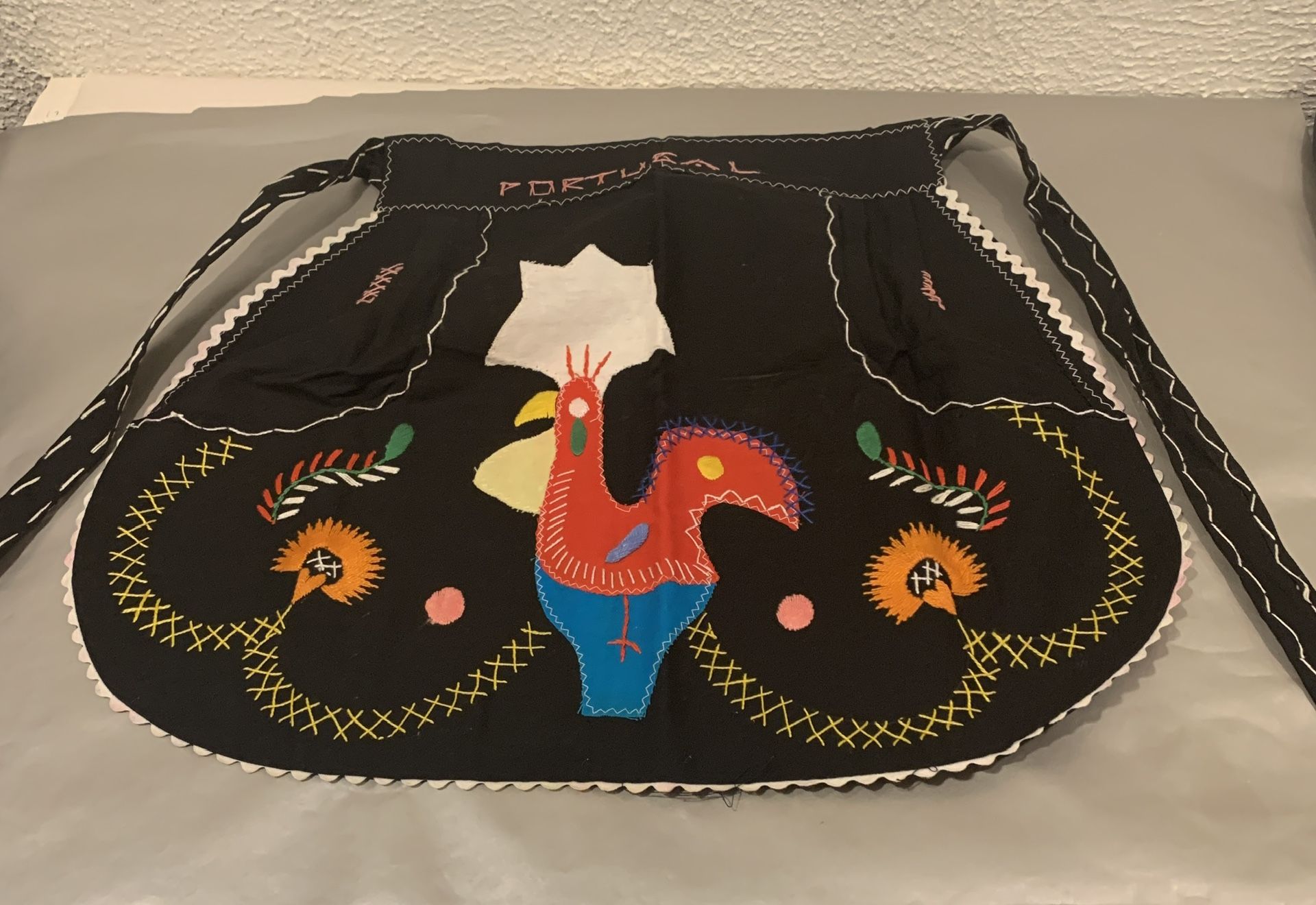 Portugal Rooster Hand Embroidered Folk Art Apron , New The Belt Size 48” And The 16” Tall New, never used, if you see it here , it is available