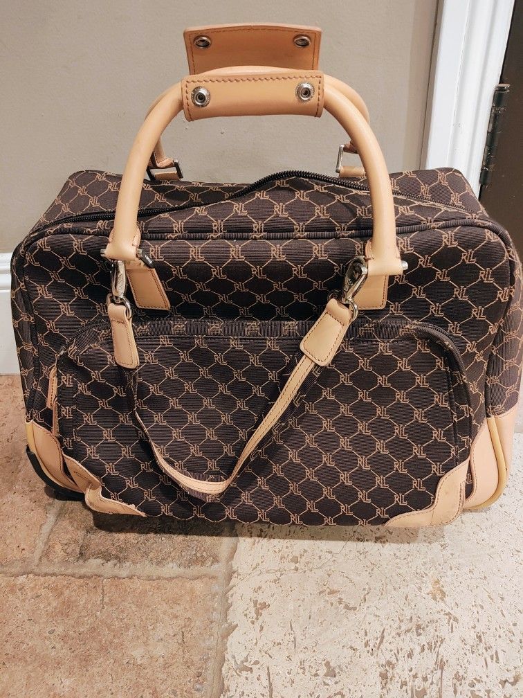 EUC Ralph Lauren MONOGRAM Logo Large Carry On Rolling Duffle Luggage Bag