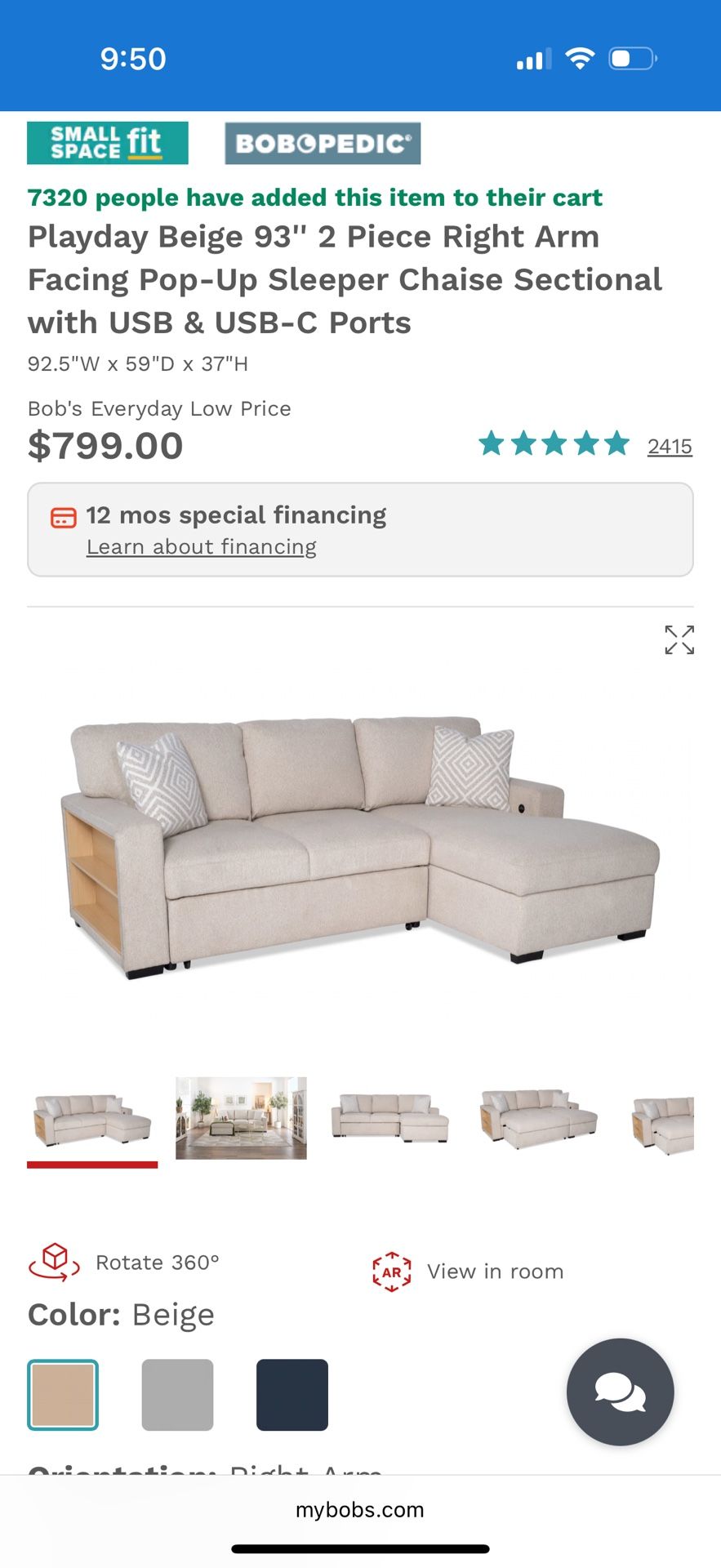 Bobs furniture Play Day Couch
