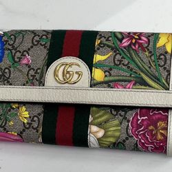 GG Supreme Monogram Flora Web Ophidia Continental Wallet White