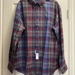 NWT Ralph Lauren Men’s Long Sleeves Button Up Shirt Plaid Classic Fit Cotton Size XL, Retail: $99