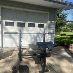 Olympic Weight Bench With Weights And Barbell