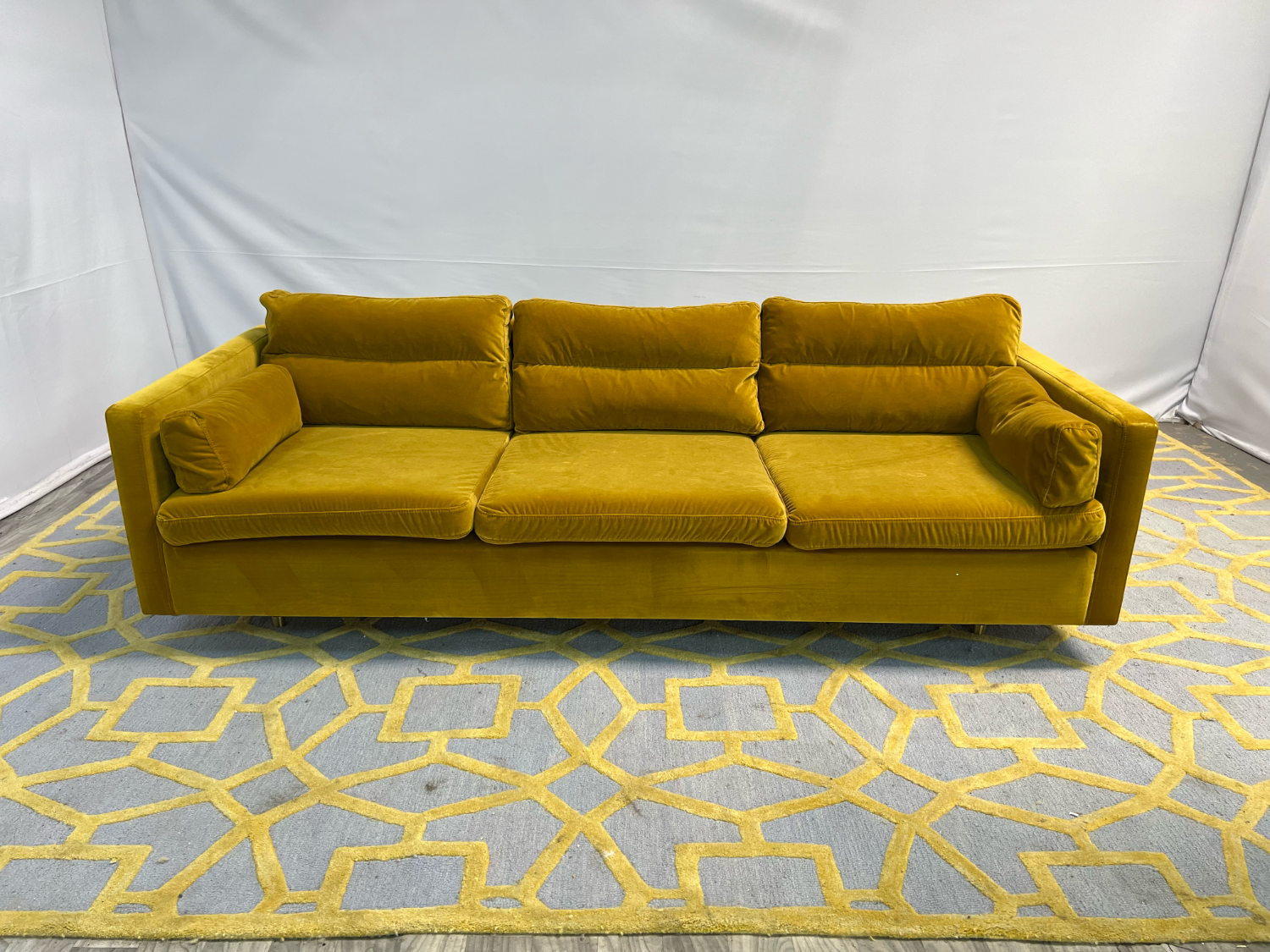 ( Delivery Available ) MCM Velvet Yellow Sofa