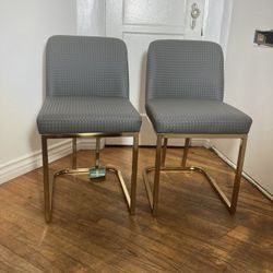 New Set of 2 Grey  PU Leather Dining Chairs with Golden Metal Frame