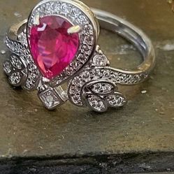 Pear shaped pink tourmaline and platinum ring