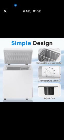 1.8 Cu Ft Compact Chest Freezer 50L Adjustable Thermostat Removable Basket