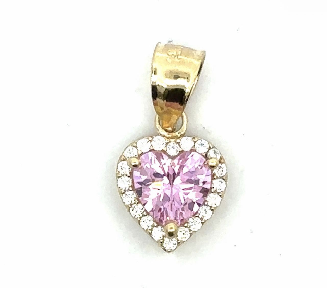 Woman’s Ladies 14k Yellow Gold Pink CZ Cubic Zirconia Heart Charm Pendant For Necklace GP3115163