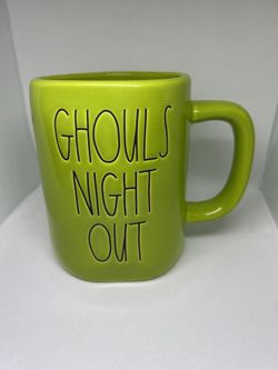 Rae Dunn Ghouls Night Out Mug Ceramic Green Halloween