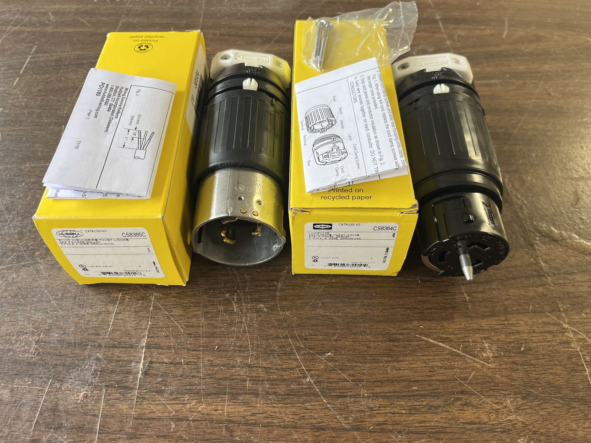 Hubbell CS8365C & CS8364C 250vac 50a 3Ph Connectors