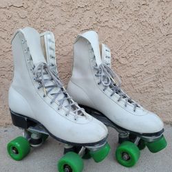 Vintage White Roller Skates with Green Wheels