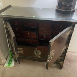 Vintage Korean medicine cabinet chest brass hinges lock wooden art display furniture storage jewelry