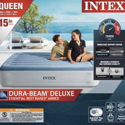 Intex 15” Essential Rest Dura-Beam Air bed Mattress with Internal Pump Included - QUEEN