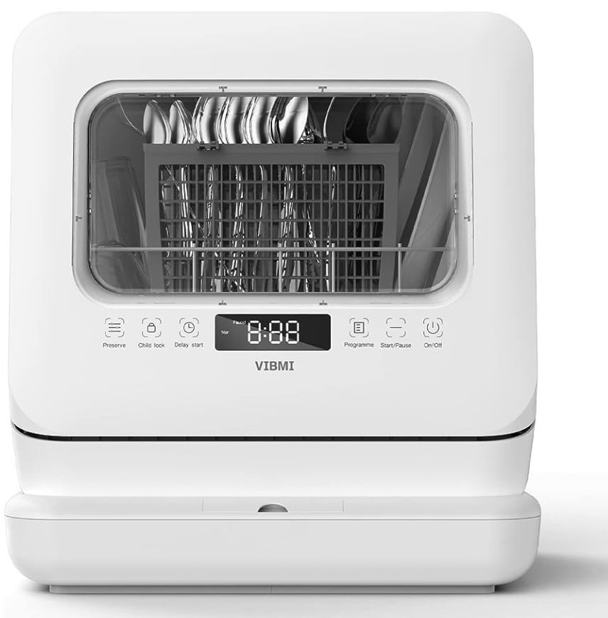 VIBMI Countertop Dishwasher, Portable Dishwasher with 6L Water Tank & 6 Programs