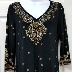 Black and Gold Sequin Chico's Top Sz 0