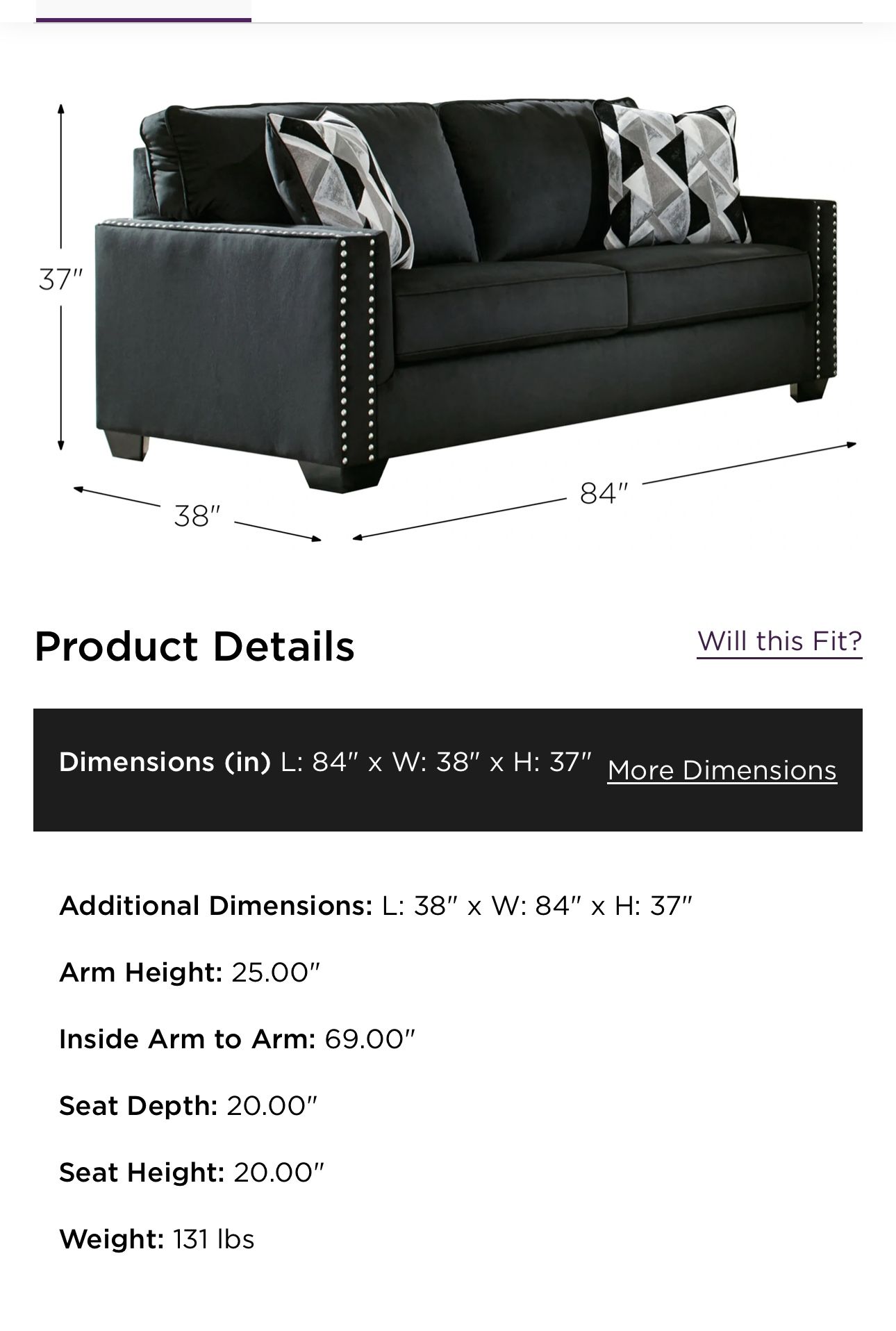 Gleston sofá in onyx by Ashley furniture