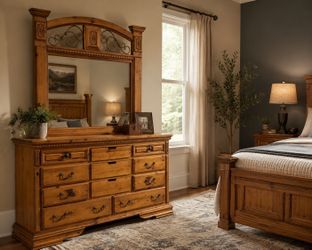 Solid Wood Rustic Dresser with Matching Mirror – Excellent Condition