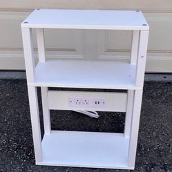 3-Tier Small Narrow Wood Side Table with Charging Station, Skinny Nightstand for Small Space, Slim Bedside Table with Storage for Couch, Thin End Tabl