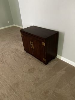 Dark Wood Accent Cabinet with Brass Hardware