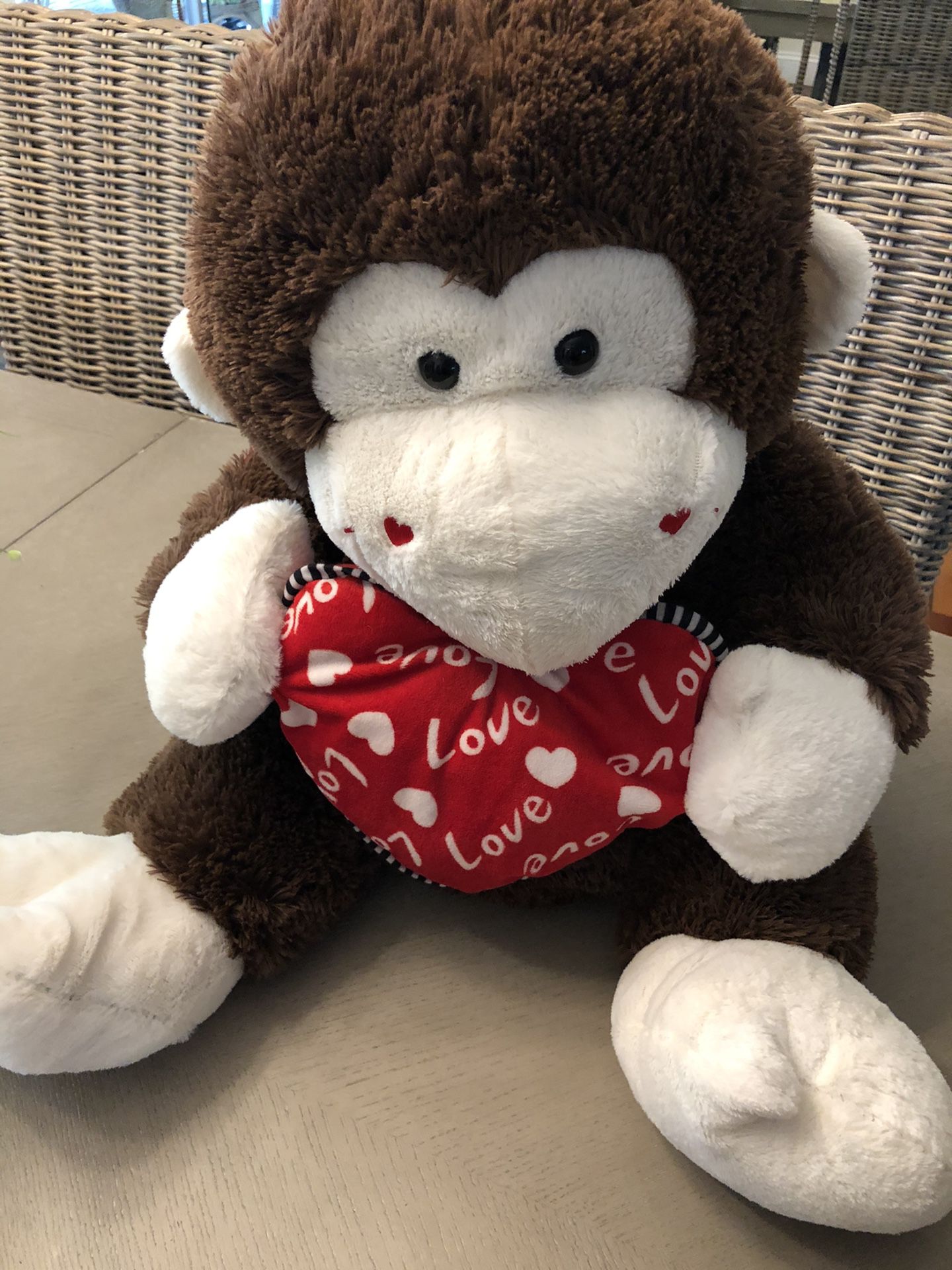 Heart Love Monkey Stuffed Animal 24” tall